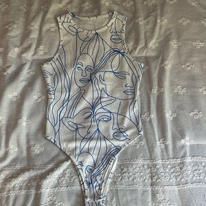 SHEIN White and Blue Graphic Bodysuit (4)